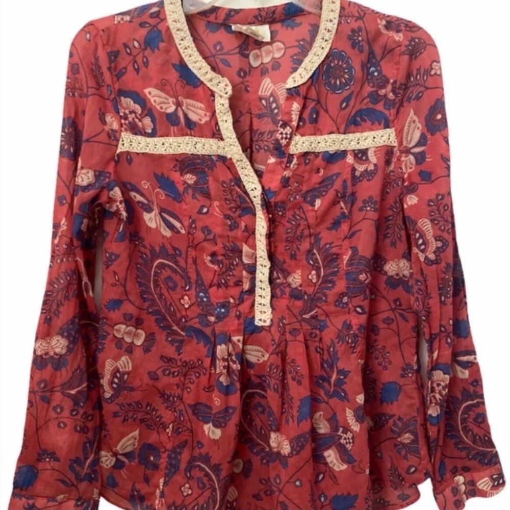 Maeve anthropologie Women’s Size 6 pintucked peplum floral blouse